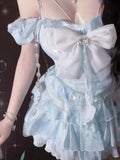 Cute Ball Gown Off The Shoulder Light Blue Short Summer 18th Birthday Dress Lolita Dress Birthday Outfits HZ1121