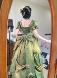 Retro Ball Gown Off The Shoulder Short Sleeves Green Rose Floral 16th Chiffon Birthday Dress Lolita Dress 18th Birthday Outfits HZ1121
