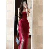 Sexy Sheath Burgundy Lace Summer Dress Holiday Party Outfits For Womens HZ1121