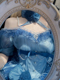 Beautiful High Low Off The Shoulder Short Sleeves Blue Rose Floral 16th Chiffon Birthday Dress Lolita Dress 18th Birthday Outfits HZ1121