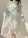 Vintage Ball Gown Square Long Sleeves White Chiffon Summer 18th Birthday Dress Lolita Dress Birthday Outfits HZ1121