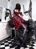 Princess Ball Gown Off The Shoulder Short Sleeves Ombre Burgundy Floral 16th Chiffon Birthday Dress Lolita Dress 18th Birthday Outfits HZ1121