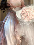 Princess Ball Gown Off The Shoulder Short Sleeves Ombre Pink Floral 16th Chiffon Birthday Dress Lolita Dress 18th Birthday Outfits HZ1121