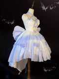 Vintage Ball Gown Spaghetti Straps Short Chiffon Summer 18th Birthday Dress High Low Ombre Blue Lolita Dress Birthday Outfits HZ1121