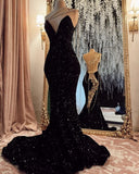 Pretty Sparkly Mermaid Sweetheart Sequin Black Prom Dress With Slit Graduation Dress HZ1121
