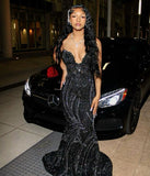 Pretty Sparkly Mermaid Sweetheart Sequin Black Prom Dresses Graduation Dress HZ1121