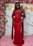 Pretty Mermaid Halter Red Sequin Long Prom Dresses Black Girl Graduation Dress Evening Gowns HZ1121