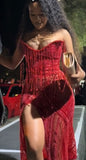 Gorgeous Mermaid Sweetheart Red Black Girl Sequin Slit Long Birthday Dress Prom Dress Graduation Dresses HZ1121
