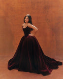 Sexy Ball Gown Strapless Velvet Burgundy Ruffles Long Birthday Dress Birthday Outfits Graduation Dresses HZ1121