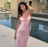 Sexy Sheath Straps Pink Satin Long Birthday Dress Birthday Outfits Graduation Dresses HZ1121