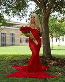 Gorgeous Mermaid Sweetheart Lace Red Long Prom Dress Party Dress Graduation Dresses HZ1121