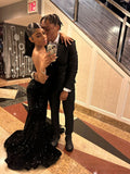 Pretty Mermaid Sweetheart Black Sequin Long Prom Dresses Graduation Dress Evening Gowns HZ1121