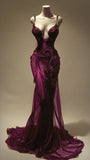 Sexy Mermaid Spaghetti Straps Wine Red Long Birthday Dress Birthday Outfits Graduation Dresses HZ1121