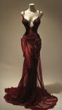 Sexy Mermaid Spaghetti Straps Wine Red Long Birthday Dress Birthday Outfits Graduation Dresses HZ1121