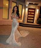 Pretty Mermaid V Neck Champagne Sequin Long Prom Dresses Graduation Dress Evening Gowns HZ1121