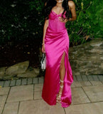 Gorgeous Mermaid Sweetheart Pink Satin Slit Long Prom Dress Party Dress Graduation Dresses HZ1121