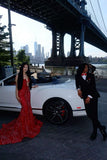 Classy Mermaid Strapless Red Sequin Long Prom Dresses Summer Wedding Guest Dresses Wedding Guest Outfits HZ1121