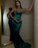 Classy Mermaid Spaghetti Straps Green Satin Long Prom Dresses Summer Wedding Guest Dresses Wedding Guest Outfits HZ1121
