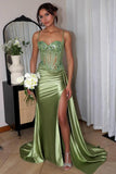 Classy Mermaid Spaghetti Straps Sage Green Satin Long Prom Dresses Summer Wedding Guest Dresses Wedding Guest Outfits HZ1121
