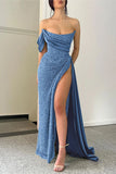 Sexy Sheath Strapless Blue Prom Dresses Formal Summer Wedding Guest Dresses Wedding Guest Outfits HZ1121