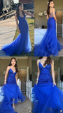 Classy Mermaid Spaghetti Straps Royal Blue Tulle Long Prom Dresses Summer Wedding Guest Dresses Wedding Guest Outfits HZ1121