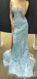 Sexy Sheath Sweetheart Lace Light Sky Blue Prom Dresses Formal Summer Wedding Guest Dresses Wedding Guest Outfits HZ1121