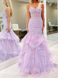 Sexy Mermaid Sweetheart Lilac Lace Prom Dresses Formal Summer Wedding Guest Dresses Wedding Guest Outfits HZ1121