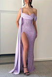 Pretty Mermaid One Shoulder Lilac Sequin Long 20th Birthday Dress Prom Dress Birthday Outfits For Women HZ1121