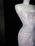 Sexy Mermaid Silver Gray Strapless Sequins Long Prom Dress Party Dress Graduation Dresses Birthday Outfits HZ1121