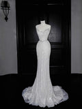 Sexy Mermaid Silver Gray Strapless Sequins Long Prom Dress Party Dress Graduation Dresses Birthday Outfits HZ1121