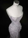 Sexy Mermaid Silver Gray Strapless Sequins Long Prom Dress Party Dress Graduation Dresses Birthday Outfits HZ1121