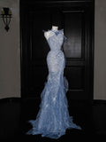 Gorgeous Mermaid Halter Blue Sequin Long Prom Dress Party Dress Graduation Dresses HZ1121