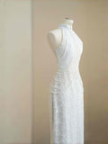 Pretty Bridal Gown Mermaid High Neck Sequin White Long Wedding Dresses Modest Bridal Gowns HZ1121