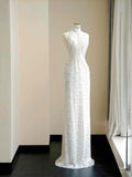 Pretty Bridal Gown Mermaid High Neck Sequin White Long Wedding Dresses Modest Bridal Gowns HZ1121