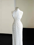 Pretty Bridal Gown Mermaid High Neck Sequin White Long Wedding Dresses Modest Bridal Gowns HZ1121
