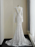 Pretty Bridal Gown Mermaid V Neck Lace White Long Wedding Dresses Modest Bridal Gowns HZ1121
