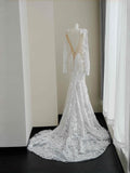Pretty Bridal Gown Mermaid V Neck Lace White Long Wedding Dresses Modest Bridal Gowns HZ1121