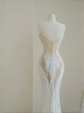 Pretty Bridal Gown Mermaid Sweetheart Lace White Long Wedding Dresses Modest Bridal Gowns HZ1121