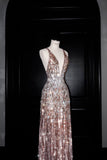 Gorgeous Mermaid V Neck Pink Sequin Long Prom Dress Party Dress Graduation Dresses HZ1121