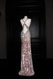 Gorgeous Mermaid V Neck Pink Sequin Long Prom Dress Party Dress Graduation Dresses HZ1121