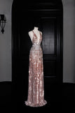 Gorgeous Mermaid V Neck Pink Sequin Long Prom Dress Party Dress Graduation Dresses HZ1121