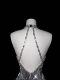Sparkly Mermaid V Neck Silver Sequin Long Prom Dress Party Dress Graduation Dresses HZ1121