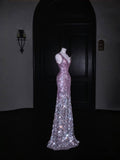 Sparkly Mermaid V Neck Pink Sequin Long Prom Dress Party Dress Graduation Dresses HZ1121