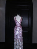 Sparkly Mermaid V Neck Pink Sequin Long Prom Dress Party Dress Graduation Dresses HZ1121