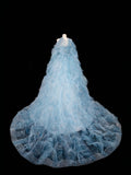 Modest Ball Gown Strapless Blue Tulle Long Prom Dress Party Dress Graduation Dresses HZ1121