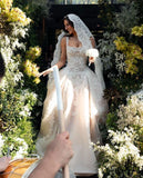 Rustic Wedding Dress Ball Gown Square Neck White Lace Tulle Long Wedding Dresses Summer Brides Dress Bridal Gowns HZ1121