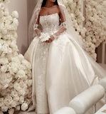 Modest Wedding Dress Ball Gown Strapless White Satin Long Wedding Dresses Brides Dress Bridal Gowns HZ1121