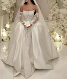 Modest Wedding Dress Ball Gown Strapless White Satin Long Wedding Dresses Brides Dress Bridal Gowns HZ1121