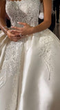 Modest Wedding Dress Ball Gown Strapless White Satin Long Wedding Dresses Brides Dress Bridal Gowns With Gloves HZ1121