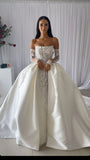 Modest Wedding Dress Ball Gown Strapless White Satin Long Wedding Dresses Brides Dress Bridal Gowns With Gloves HZ1121
